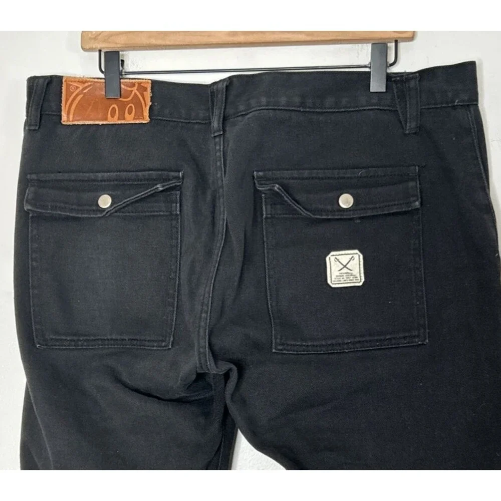 The Hundreds Black Denim Jeans Rear Button Flap Pockets Sword Logo Mens Size 40